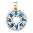 10kt Yellow Gold Women's Round Blue Color Enhanced Diamond Circle Cutout Pendant 1-2 Cttw - FREE Shipping (US/CAN)-Gold & Diamond Pendants & Necklaces-JadeMoghul Inc.