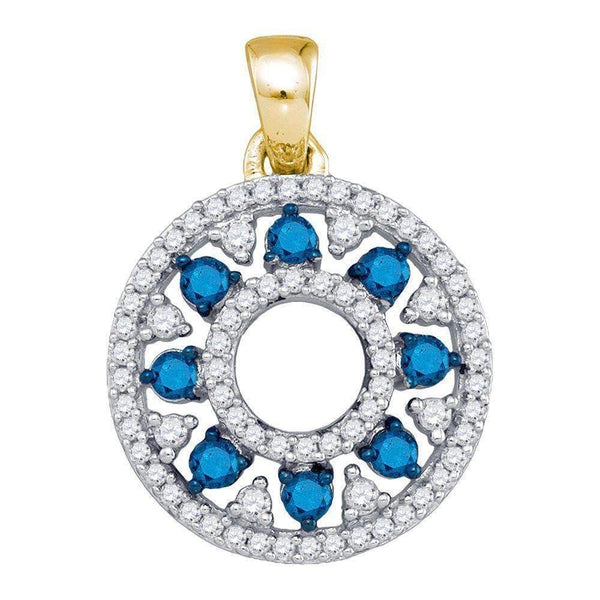 10kt Yellow Gold Women's Round Blue Color Enhanced Diamond Circle Cutout Pendant 1-2 Cttw - FREE Shipping (US/CAN)-Gold & Diamond Pendants & Necklaces-JadeMoghul Inc.