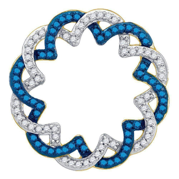 10kt Yellow Gold Women's Round Blue Color Enhanced Diamond Circle Pendant 1-3 Cttw - FREE Shipping (US/CAN)-Gold & Diamond Pendants & Necklaces-JadeMoghul Inc.