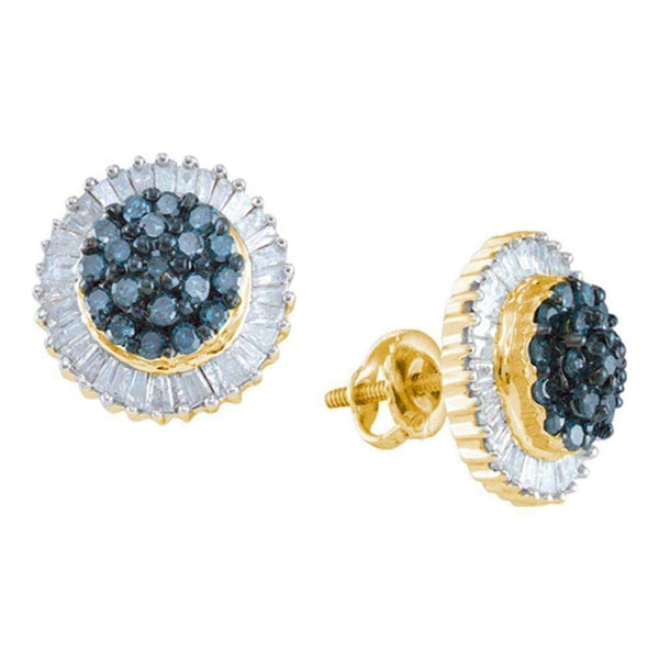 10kt Yellow Gold Women's Round Blue Color Enhanced Diamond Cluster Earrings 1.00 Cttw - FREE Shipping (US/CAN)-Gold & Diamond Earrings-JadeMoghul Inc.