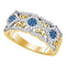10kt Yellow Gold Women's Round Blue Color Enhanced Diamond Cluster Filigree Band 3/8 Cttw - FREE Shipping (US/CAN)-Gold & Diamond Bands-6-JadeMoghul Inc.