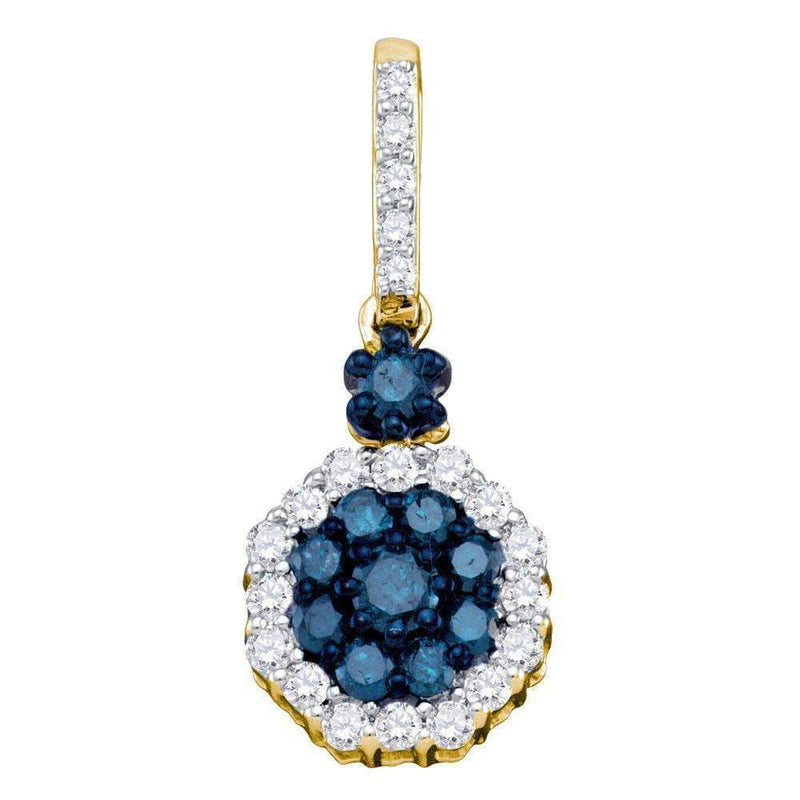 10kt Yellow Gold Women's Round Blue Color Enhanced Diamond Cluster Pendant 1-2 Cttw - FREE Shipping (US/CAN)-Gold & Diamond Pendants & Necklaces-JadeMoghul Inc.