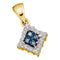 10kt Yellow Gold Women's Round Blue Color Enhanced Diamond Cluster Pendant & Earrings Set 3-8 Cttw - FREE Shipping (US/CAN)-Gold & Diamond Pendants & Necklaces-JadeMoghul Inc.