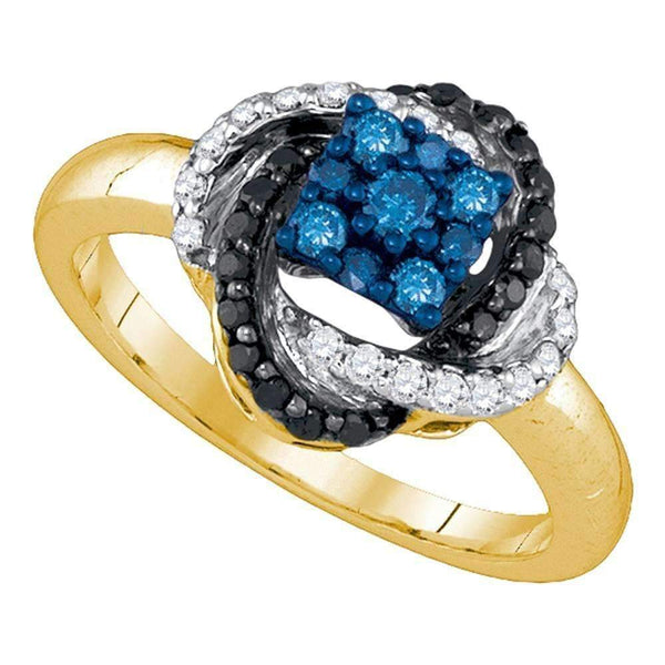 10kt Yellow Gold Women's Round Blue Color Enhanced Diamond Cluster Ring 1/2 Cttw - FREE Shipping (US/CAN)-Gold & Diamond Fashion Rings-5-JadeMoghul Inc.