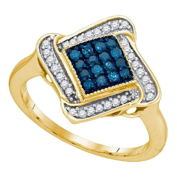 10kt Yellow Gold Women's Round Blue Color Enhanced Diamond Cluster Ring 1/3 Cttw - FREE Shipping (US/CAN)-Gold & Diamond Cluster Rings-6-JadeMoghul Inc.