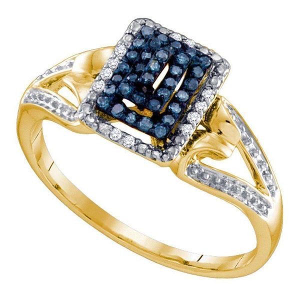 10kt Yellow Gold Womens Round Blue Color Enhanced Diamond Cluster Ring 1/6 Cttw - FREE Shipping (US/CAN)-Gold & Diamond Cluster Rings-5-JadeMoghul Inc.
