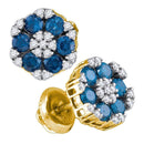 10kt Yellow Gold Women's Round Blue Color Enhanced Diamond Cluster Screwback Earrings 1.00 Cttw - FREE Shipping (USA/CAN)-Gold & Diamond Earrings-JadeMoghul Inc.