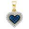 10kt Yellow Gold Women's Round Blue Color Enhanced Diamond Cluster Small Heart Pendant 1-8 Cttw - FREE Shipping (US/CAN)-Gold & Diamond Pendants & Necklaces-JadeMoghul Inc.