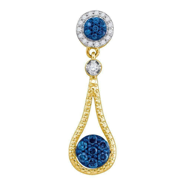 10kt Yellow Gold Women's Round Blue Color Enhanced Diamond Cradled Cluster Pendant 3-8 Cttw - FREE Shipping (US/CAN)-Gold & Diamond Pendants & Necklaces-JadeMoghul Inc.