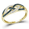 10kt Yellow Gold Women's Round Blue Color Enhanced Diamond Crossover Band Ring 1-6 Cttw - FREE Shipping (US/CAN)-Gold & Diamond Fashion Rings-JadeMoghul Inc.