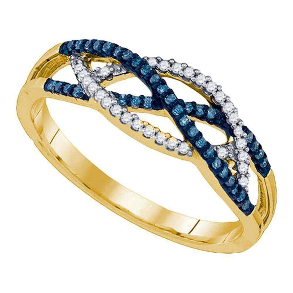10kt Yellow Gold Women's Round Blue Color Enhanced Diamond Crossover Band Ring 1/5 Cttw - FREE Shipping (US/CAN)-Gold & Diamond Bands-5-JadeMoghul Inc.