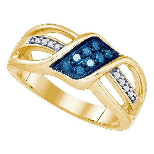 10kt Yellow Gold Women's Round Blue Color Enhanced Diamond Crossover Band Ring 1/5 Cttw - FREE Shipping (US/CAN)-Gold & Diamond Bands-6-JadeMoghul Inc.