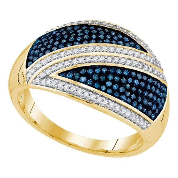 10kt Yellow Gold Women's Round Blue Color Enhanced Diamond Crossover Stripe Band 1/2 Cttw - FREE Shipping (US/CAN)-Rings And Bands-6-JadeMoghul Inc.