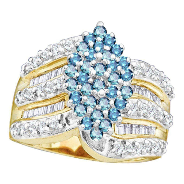 10kt Yellow Gold Women's Round Blue Color Enhanced Diamond Elevated Oval Cluster Ring 1.00 Cttw - FREE Shipping (US/CAN)-Gold & Diamond Cluster Rings-5-JadeMoghul Inc.