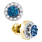 10kt Yellow Gold Women's Round Blue Color Enhanced Diamond Flower Cluster Earrings 1-2 Cttw - FREE Shipping (USA/CAN)-Gold & Diamond Earrings-JadeMoghul Inc.