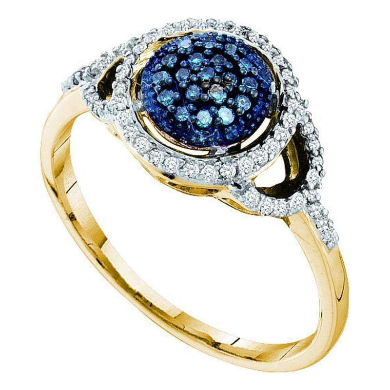 10kt Yellow Gold Women's Round Blue Color Enhanced Diamond Framed Cluster Ring 1/4 Cttw - FREE Shipping (US/CAN)-Rings And Bands-5.5-JadeMoghul Inc.