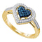 10kt Yellow Gold Women's Round Blue Color Enhanced Diamond Framed Heart Ring 1/4 Cttw - FREE Shipping (US/CAN)-Gold & Diamond Heart Rings-5-JadeMoghul Inc.