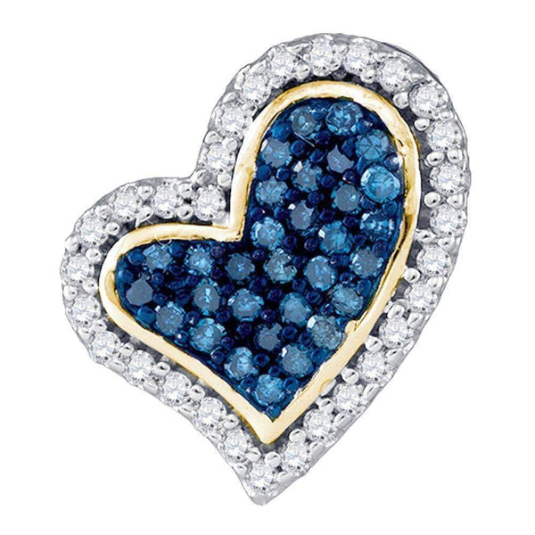 10kt Yellow Gold Women's Round Blue Color Enhanced Diamond Heart Love Pendant 1-8 Cttw - FREE Shipping (US/CAN)-Gold & Diamond Pendants & Necklaces-JadeMoghul Inc.