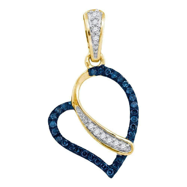 10kt Yellow Gold Womens Round Blue Color Enhanced Diamond Heart Love Pendant 1-8 Cttw - FREE Shipping (US/CAN)-Gold & Diamond Pendants & Necklaces-JadeMoghul Inc.