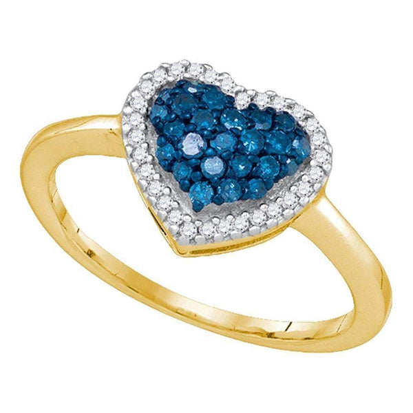 10kt Yellow Gold Women's Round Blue Color Enhanced Diamond Heart Love Ring 1/3 Cttw - FREE Shipping (US/CAN)-Gold & Diamond Heart Rings-6.5-JadeMoghul Inc.