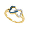10kt Yellow Gold Women's Round Blue Color Enhanced Diamond Heart Love Ring 1/6 Cttw - FREE Shipping (US/CAN)-Gold & Diamond Heart Rings-5-JadeMoghul Inc.