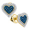 10kt Yellow Gold Women's Round Blue Color Enhanced Diamond Heart Love Stud Screwback Earrings 1-4 Cttw - FREE Shipping (USA/CAN)-Gold & Diamond Earrings-JadeMoghul Inc.