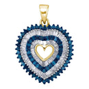 10kt Yellow Gold Women's Round Blue Color Enhanced Diamond Heart Outline Pendant 7-8 Cttw - FREE Shipping (US/CAN)-Gold & Diamond Pendants & Necklaces-JadeMoghul Inc.