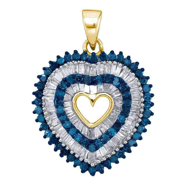 10kt Yellow Gold Women's Round Blue Color Enhanced Diamond Heart Outline Pendant 7-8 Cttw - FREE Shipping (US/CAN)-Gold & Diamond Pendants & Necklaces-JadeMoghul Inc.