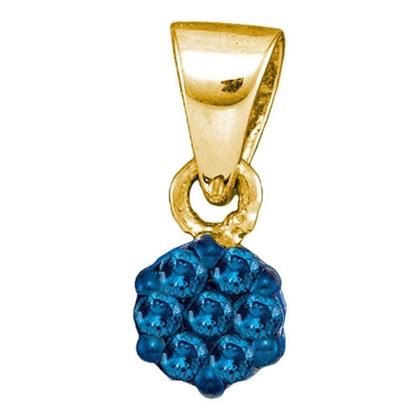 10kt Yellow Gold Women's Round Blue Color Enhanced Diamond Hexagon Cluster Pendant 1-10 Cttw - FREE Shipping (US/CAN)-Gold & Diamond Pendants & Necklaces-JadeMoghul Inc.