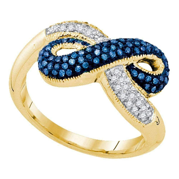 10kt Yellow Gold Women's Round Blue Color Enhanced Diamond Infinity Ring 1-3 Cttw - FREE Shipping (US/CAN)-Gold & Diamond Rings-JadeMoghul Inc.