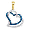 10kt Yellow Gold Women's Round Blue Color Enhanced Diamond Joined Double Hearts Pendant 1-5 Cttw - FREE Shipping (US/CAN)-Gold & Diamond Pendants & Necklaces-JadeMoghul Inc.