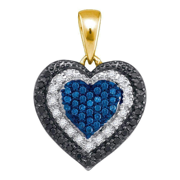 10kt Yellow Gold Women's Round Blue Color Enhanced Diamond Layered Heart Pendant 1-4 Cttw - FREE Shipping (US/CAN)-Gold & Diamond Pendants & Necklaces-JadeMoghul Inc.
