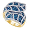 10kt Yellow Gold Women's Round Blue Color Enhanced Diamond Leaf Flower Stripe Fashion Ring 2.00 Cttw - FREE Shipping (US/CAN)-Gold & Diamond Fashion Rings-JadeMoghul Inc.