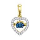 10kt Yellow Gold Womens Round Blue Color Enhanced Diamond Moving Twinkle Heart Pendant 1-6 Cttw-Gold & Diamond Pendants & Necklaces-JadeMoghul Inc.