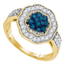 10kt Yellow Gold Women's Round Blue Color Enhanced Diamond Octagon Frame Cluster Ring 1/2 Cttw - FREE Shipping (US/CAN)-Gold & Diamond Cluster Rings-5-JadeMoghul Inc.