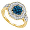 10kt Yellow Gold Women's Round Blue Color Enhanced Diamond Octagon Frame Cluster Ring 1/2 Cttw - FREE Shipping (US/CAN)-Gold & Diamond Cluster Rings-5-JadeMoghul Inc.