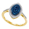 10kt Yellow Gold Women's Round Blue Color Enhanced Diamond Oval Cluster Ring 1/4 Cttw - FREE Shipping (US/CAN)-Gold & Diamond Cluster Rings-5-JadeMoghul Inc.