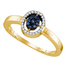 10kt Yellow Gold Women's Round Blue Color Enhanced Diamond Oval Cluster Ring 1/6 Cttw - FREE Shipping (US/CAN)-Gold & Diamond Cluster Rings-5-JadeMoghul Inc.