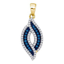 10kt Yellow Gold Women's Round Blue Color Enhanced Diamond Oval Frame Pendant 1-3 Cttw - FREE Shipping (US/CAN)-Gold & Diamond Pendants & Necklaces-JadeMoghul Inc.