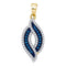 10kt Yellow Gold Women's Round Blue Color Enhanced Diamond Oval Frame Pendant 1-3 Cttw - FREE Shipping (US/CAN)-Gold & Diamond Pendants & Necklaces-JadeMoghul Inc.