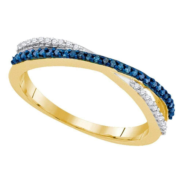 10kt Yellow Gold Women's Round Blue Color Enhanced Diamond Slender Crossover Band 1-6 Cttw - FREE Shipping (US/CAN)-Gold & Diamond Bands-JadeMoghul Inc.