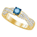 10kt Yellow Gold Women's Round Blue Color Enhanced Diamond Solitaire Bridal Wedding Engagement Ring 5/8 Cttw - FREE Shipping (US/CAN)-Wedding Jewelry-5-JadeMoghul Inc.