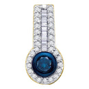 10kt Yellow Gold Women's Round Blue Color Enhanced Diamond Solitaire Circle Frame Pendant 1-3 Cttw - FREE Shipping (US/CAN)-Gold & Diamond Pendants & Necklaces-JadeMoghul Inc.