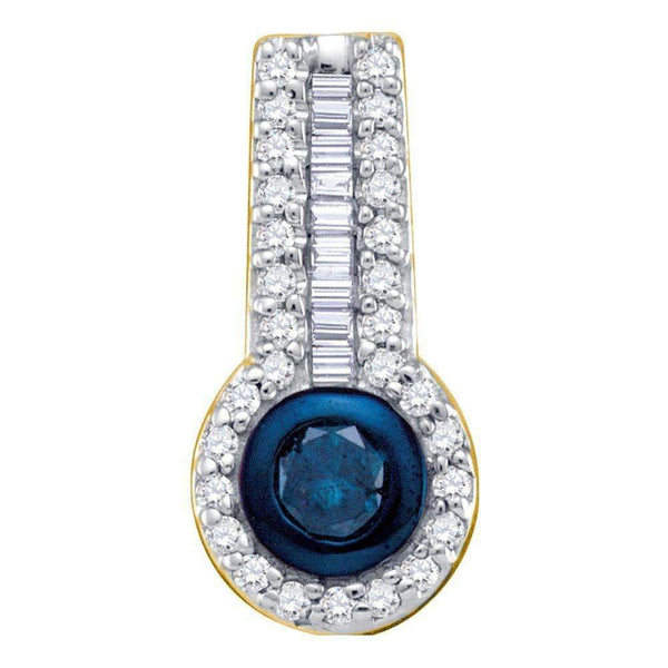 10kt Yellow Gold Women's Round Blue Color Enhanced Diamond Solitaire Circle Frame Pendant 1-3 Cttw - FREE Shipping (US/CAN)-Gold & Diamond Pendants & Necklaces-JadeMoghul Inc.