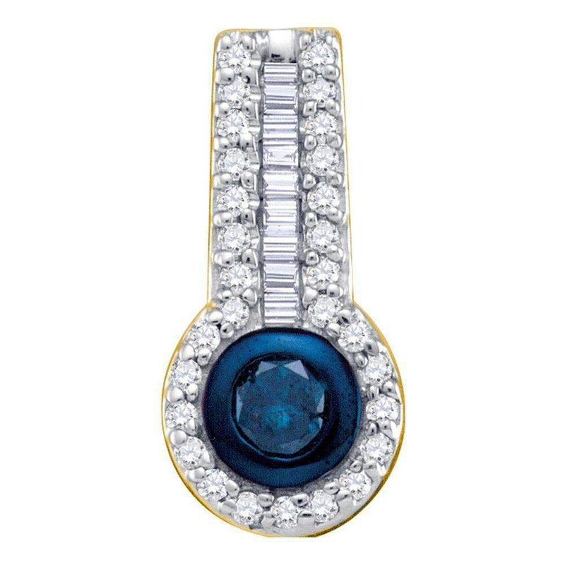 10kt Yellow Gold Women's Round Blue Color Enhanced Diamond Solitaire Circle Frame Pendant 1-3 Cttw - FREE Shipping (US/CAN)-Gold & Diamond Pendants & Necklaces-JadeMoghul Inc.