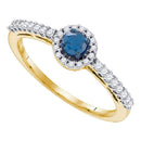 10kt Yellow Gold Women's Round Blue Color Enhanced Diamond Solitaire Halo Bridal Wedding Engagement Ring 3/8 Cttw - FREE Shipping (US/CAN)-Wedding Jewelry-6-JadeMoghul Inc.