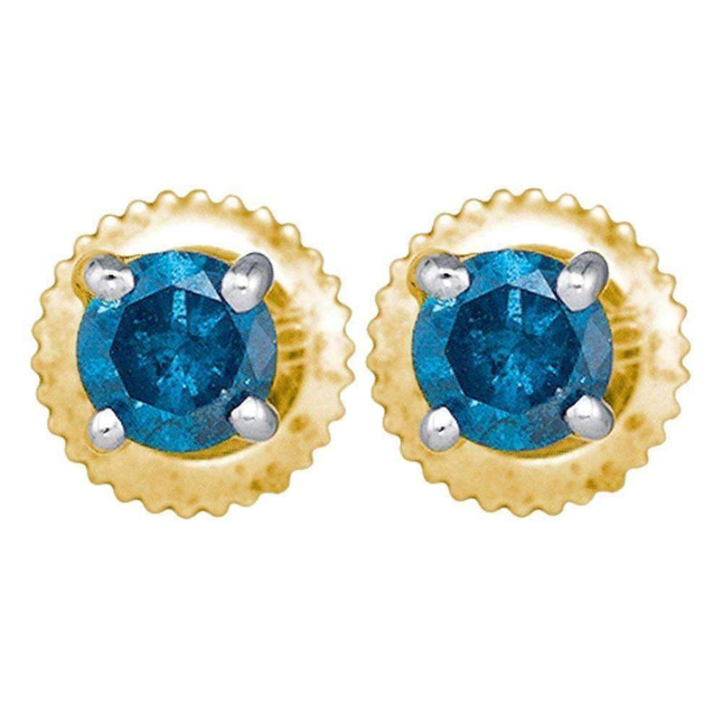 10kt Yellow Gold Women's Round Blue Color Enhanced Diamond Solitaire Stud Earrings 1-4 Cttw - FREE Shipping (USA/CAN)-Gold & Diamond Earrings-JadeMoghul Inc.