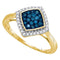 10kt Yellow Gold Womens Round Blue Color Enhanced Diamond Square Cluster Ring 1/3 Cttw - FREE Shipping (US/CAN)-Gold & Diamond Cluster Rings-6.5-JadeMoghul Inc.