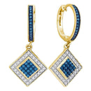 10kt Yellow Gold Women's Round Blue Color Enhanced Diamond Square Dangle Earrings 1-2 Cttw - FREE Shipping (USA/CAN)-Gold & Diamond Earrings-JadeMoghul Inc.