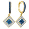 10kt Yellow Gold Women's Round Blue Color Enhanced Diamond Square Dangle Earrings 1-2 Cttw - FREE Shipping (USA/CAN)-Gold & Diamond Earrings-JadeMoghul Inc.